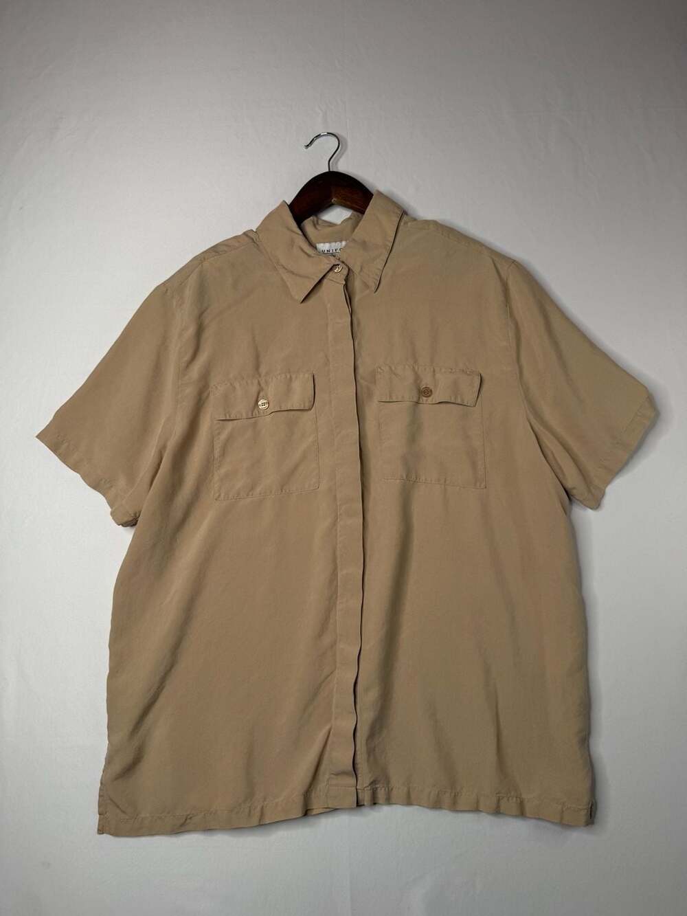 Uniform John Paul Richard Silk Short Sleeve Button Up Shirt Khaki X-Large